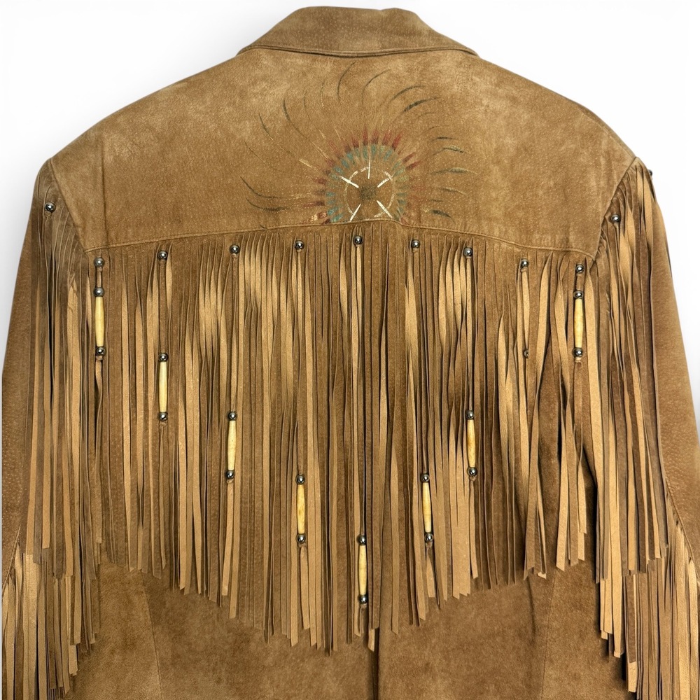 PATRICIA WOLF Suede Fringe Jacket Hand Painted Western Cowgirl Boho Luxe XL - Picture 3 of 14